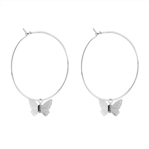 Butterfly Charm Hoop Earrings - Picture 6 of 10
